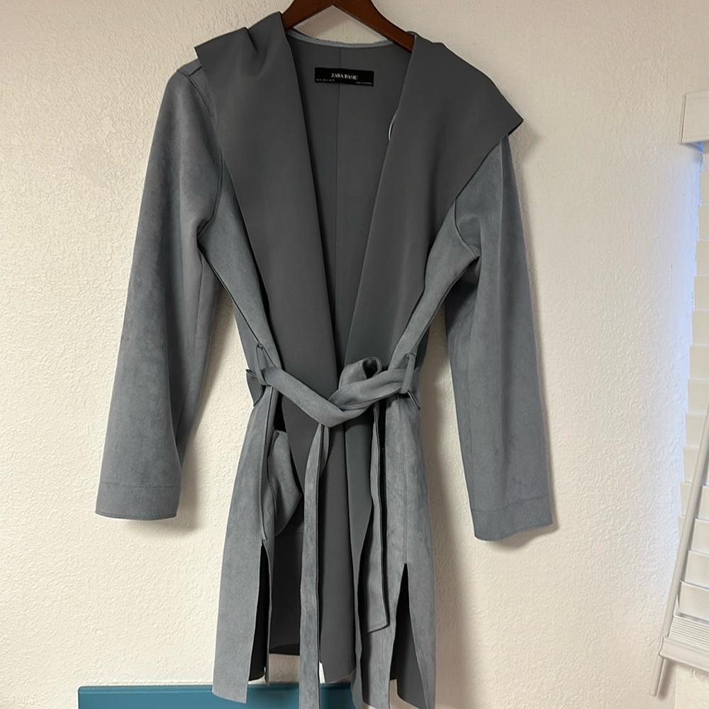 Zara Light Wrap Jacket suede like feel hooded size medium